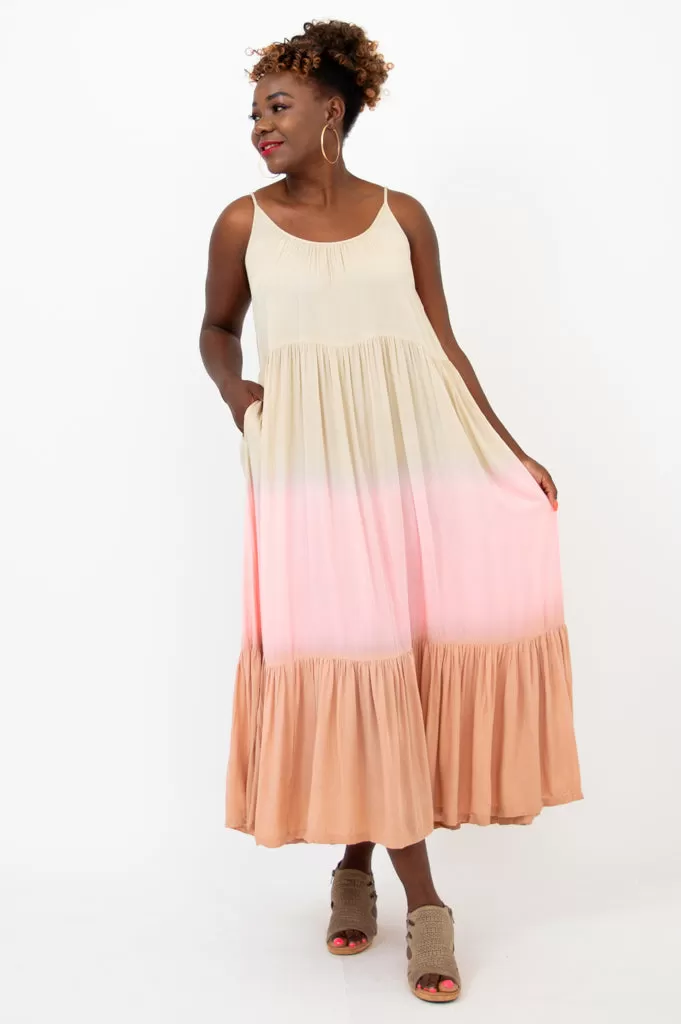 Boha Dress, Tan Dip-Dye