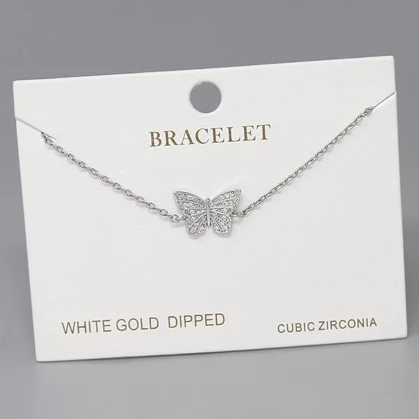 Butterfly Cubic Zirconia Charm Delicate Chain Bracelet