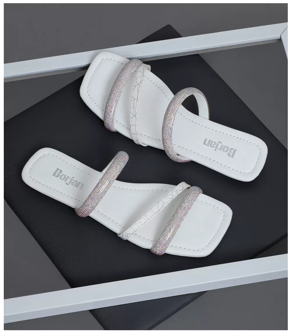 BW8357-WHITE-Women Casual Slipper