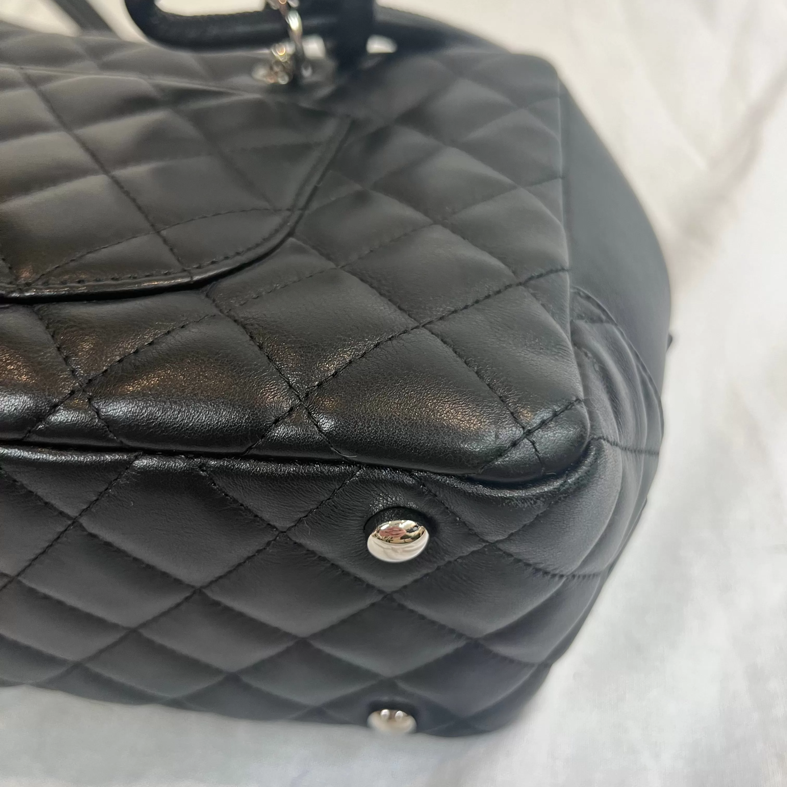 Chanel Cambon Ligne Bowler Bag in Quilted Black Calfskin Leather 2006-8