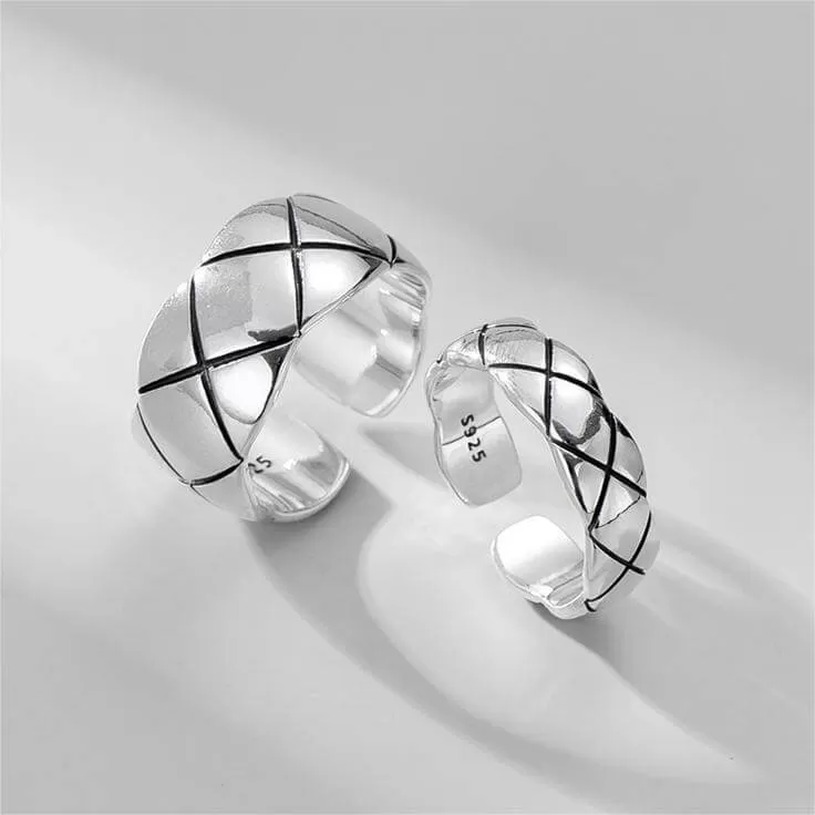 Checkered Vintage Silver Lattice Plain Ring