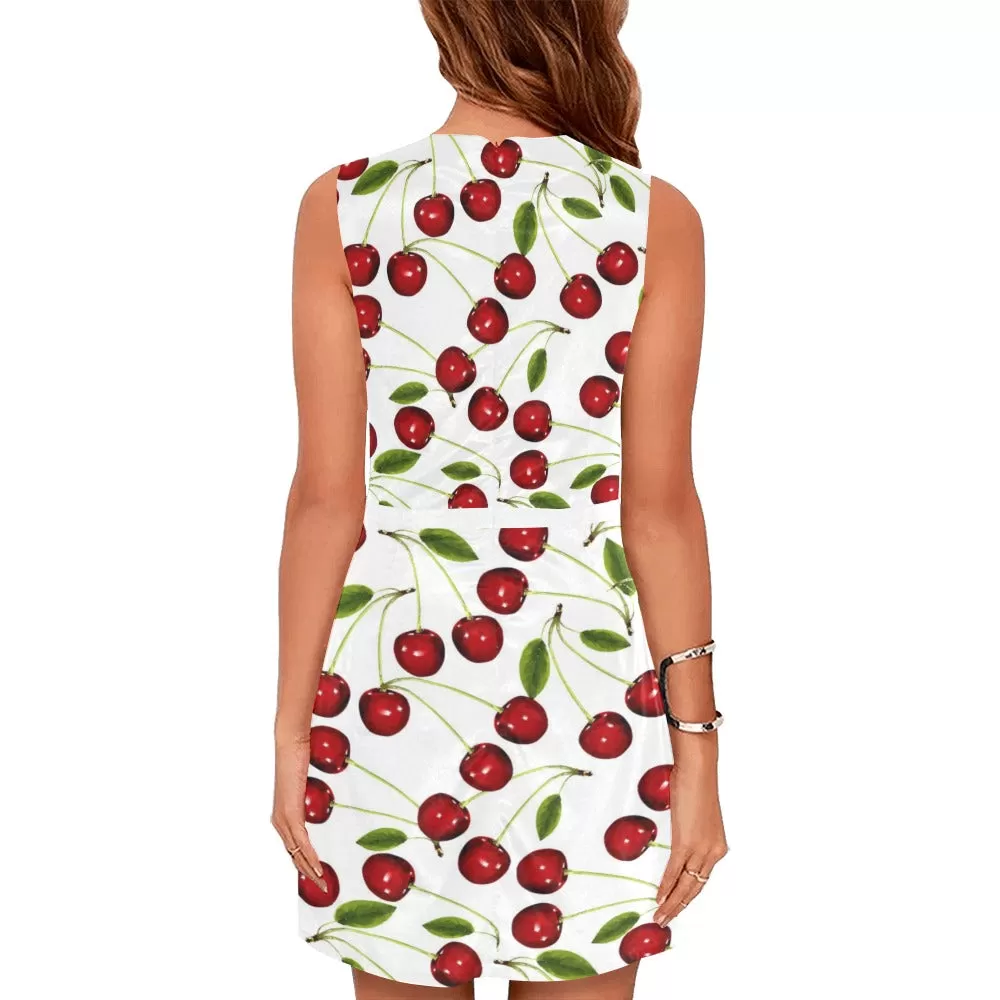 cherry white print Eos Women's Sleeveless Dress (Model D01)