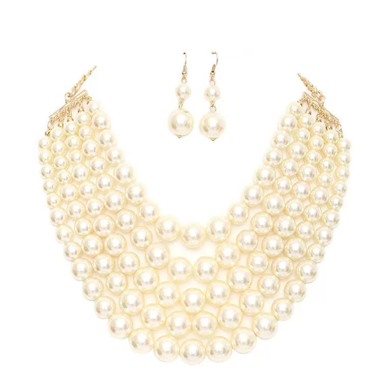 Chunky Multi Strand Pearl Bib Necklace