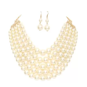 Chunky Multi Strand Pearl Bib Necklace