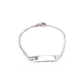 Cory Heart ID Bar Silver Bracelet with Box Chain