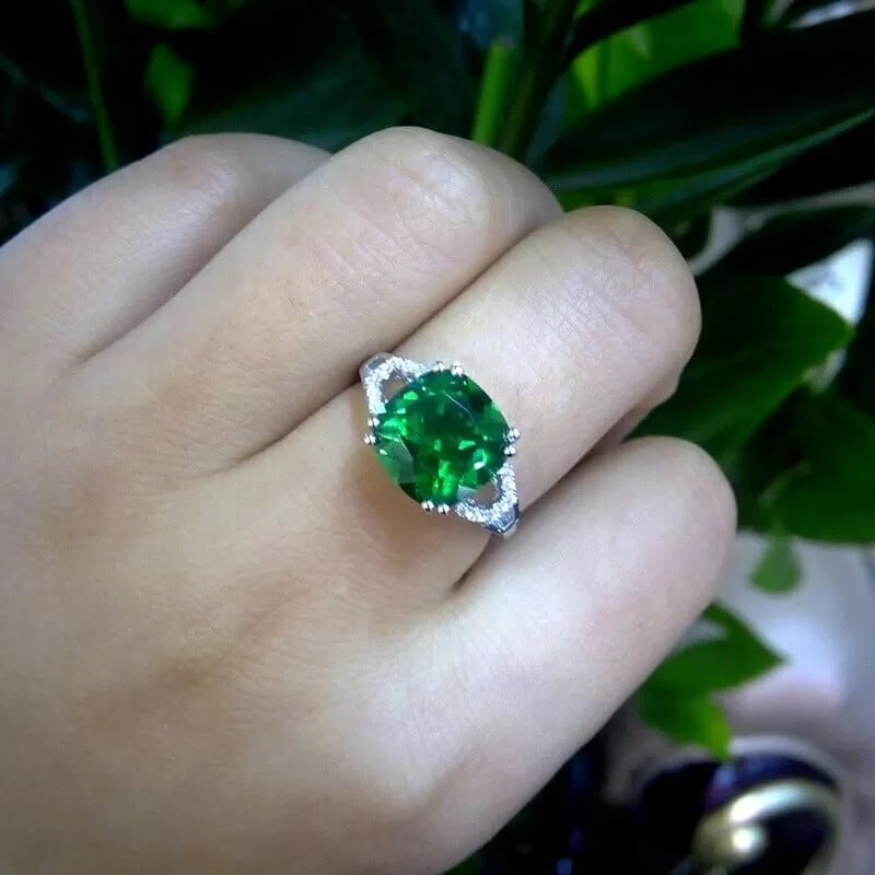 Created Square Ruby/Emerald Charm Silver Ring