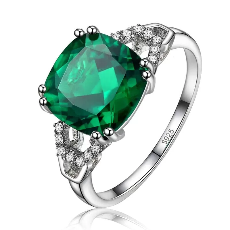 Created Square Ruby/Emerald Charm Silver Ring