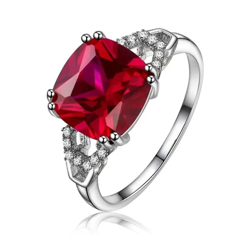 Created Square Ruby/Emerald Charm Silver Ring