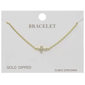 Cross CZ Pave Charm Delicate Chain Bracelet