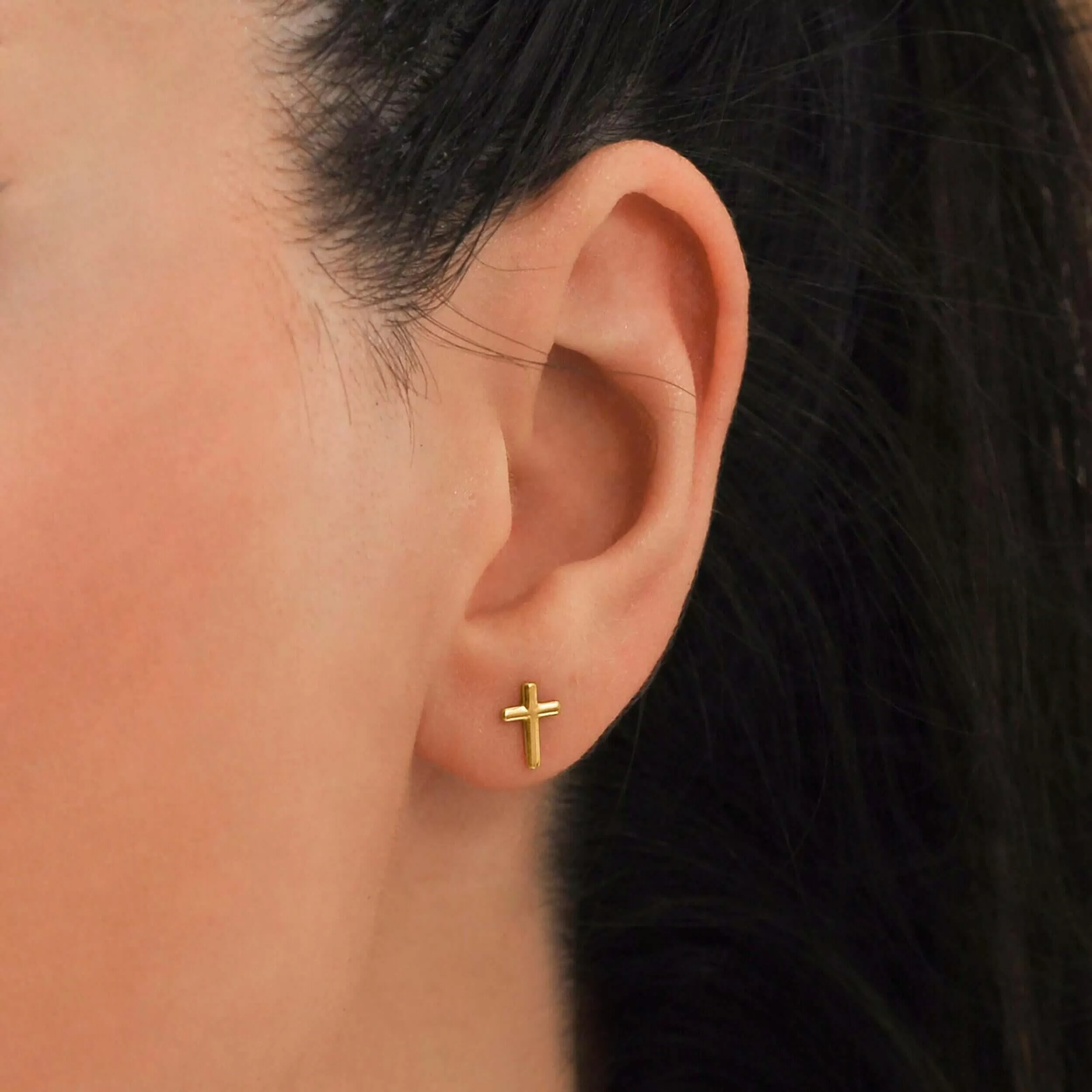 Cross Stud Earrings | 14K Solid Gold