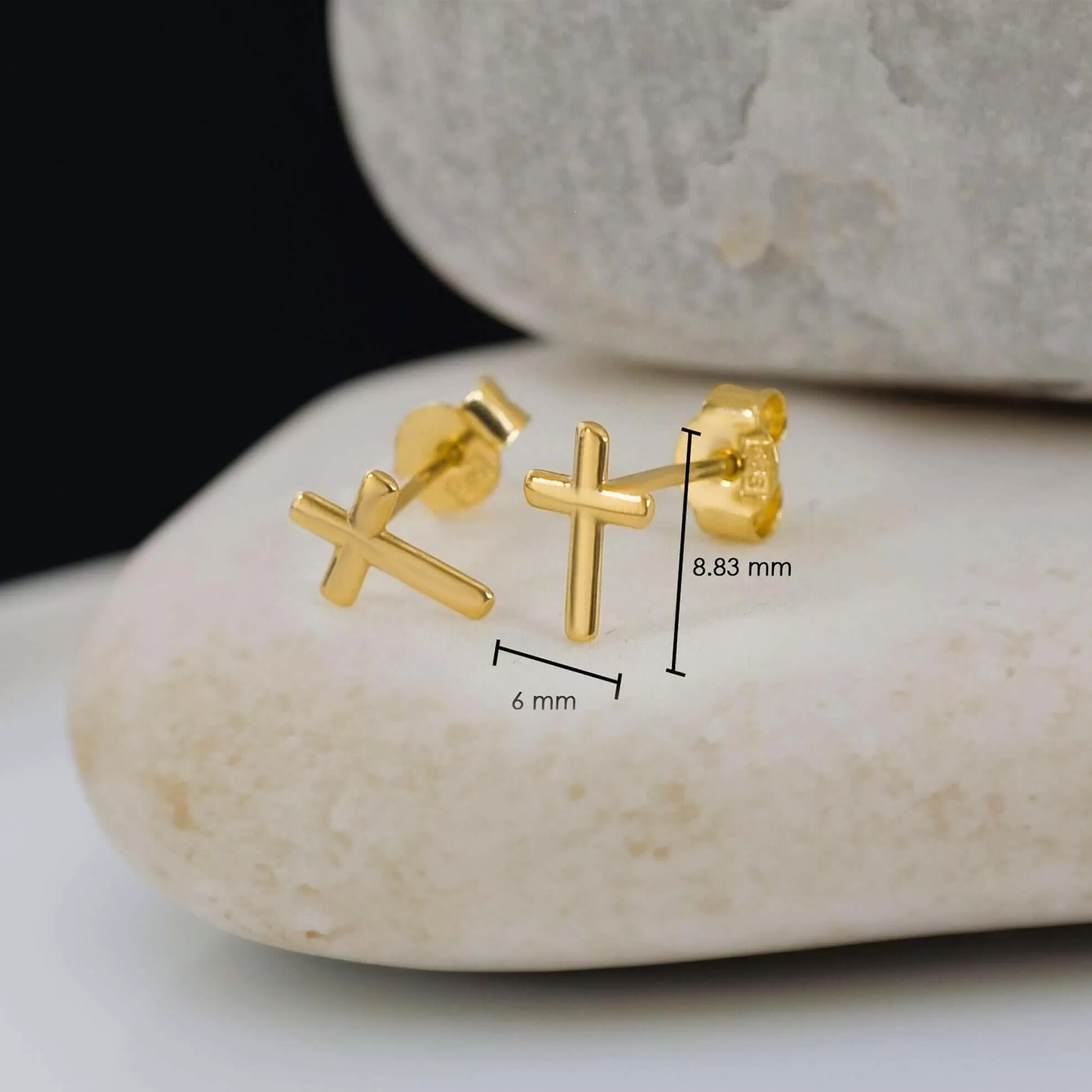 Cross Stud Earrings | 14K Solid Gold