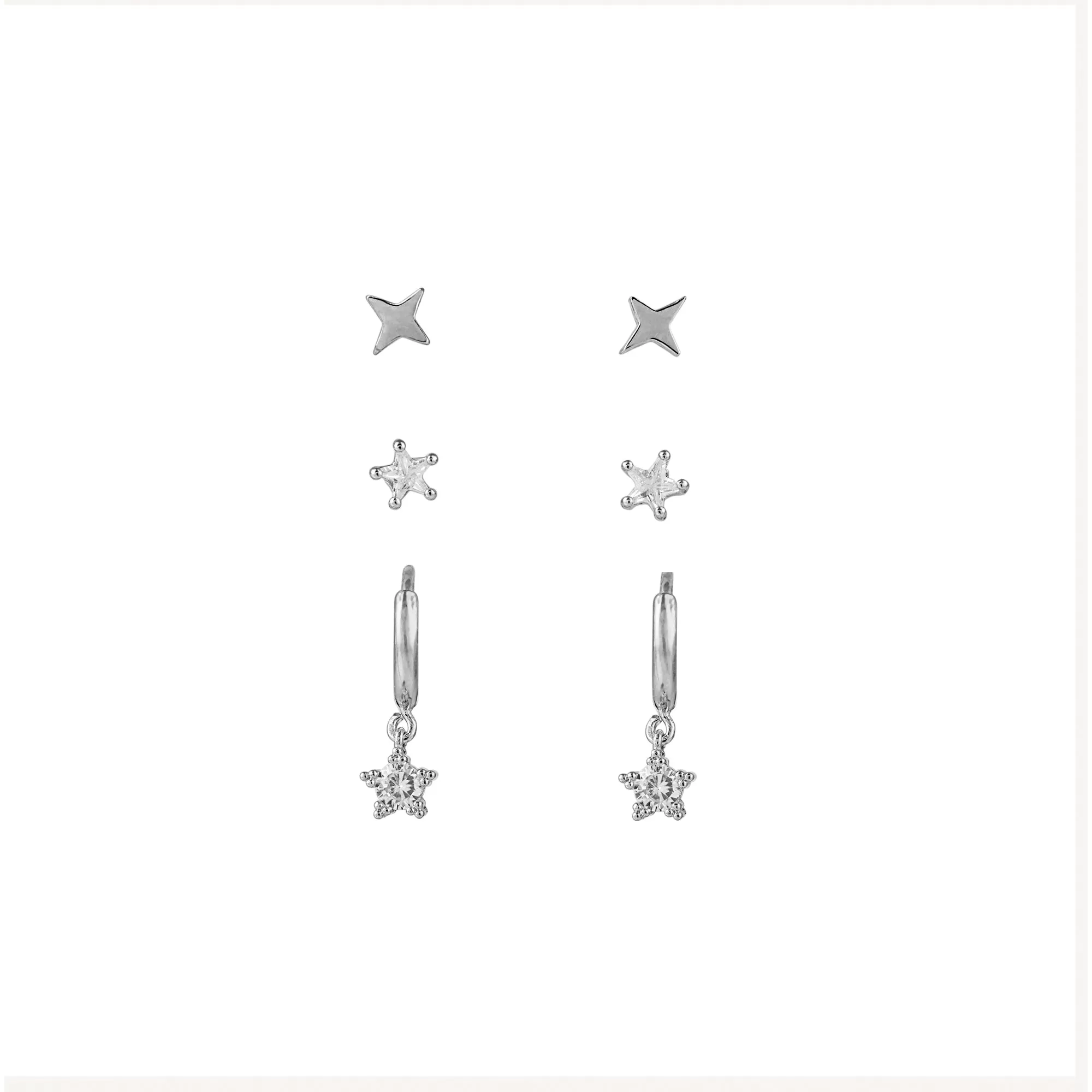 Crystal Star Huggie Hoop & Stud Earrings Pack - Silver