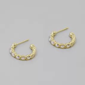 Crystal Stone Pave Mini Hoop Earrings