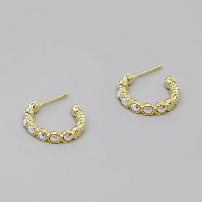 Crystal Stone Pave Mini Hoop Earrings