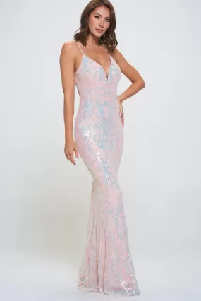 Cynthia Nude Pink Sequin Maxi Gown