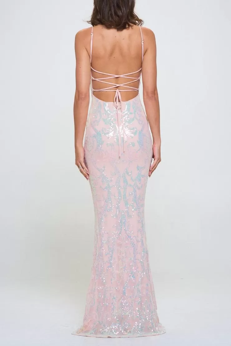 Cynthia Nude Pink Sequin Maxi Gown