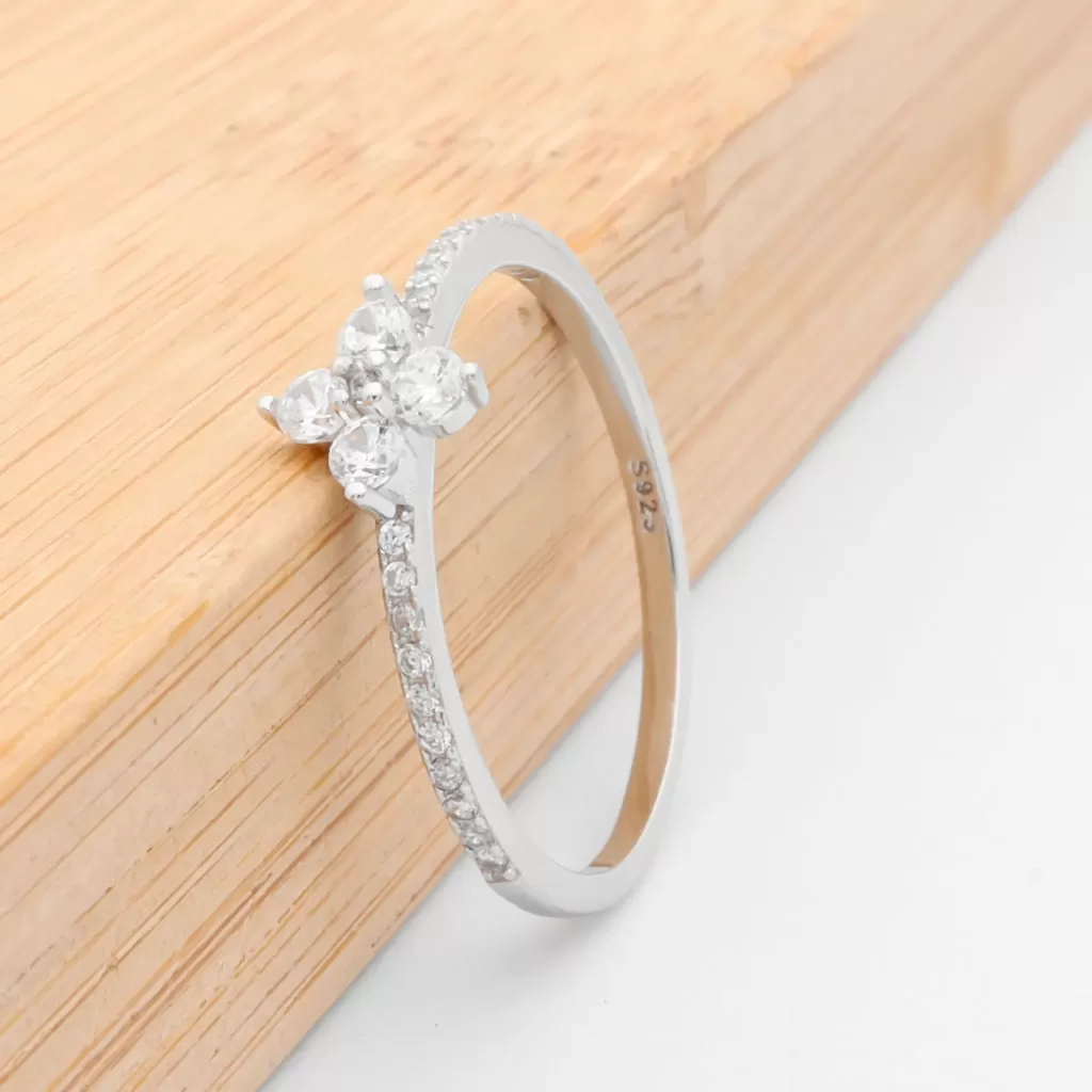 CZ Flower Sterling Silver Ring