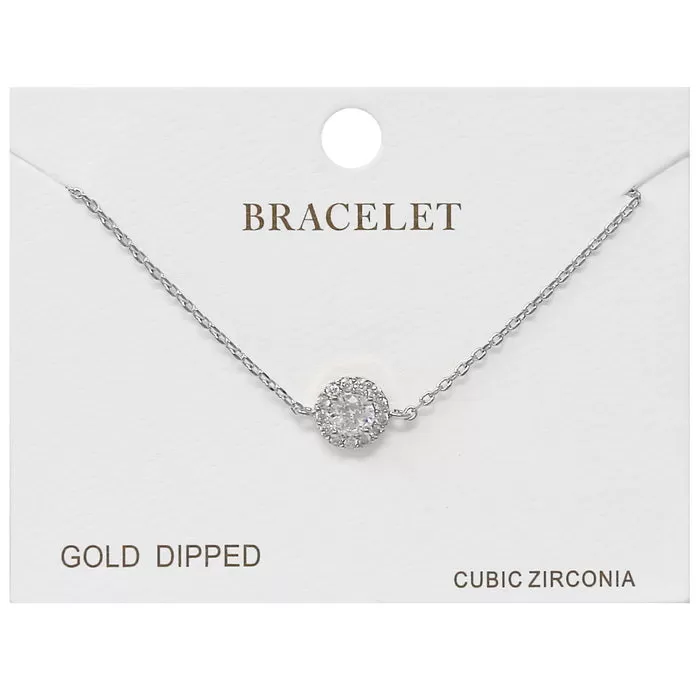 CZ Pave Halo Charm Delicate Chain Bracelet