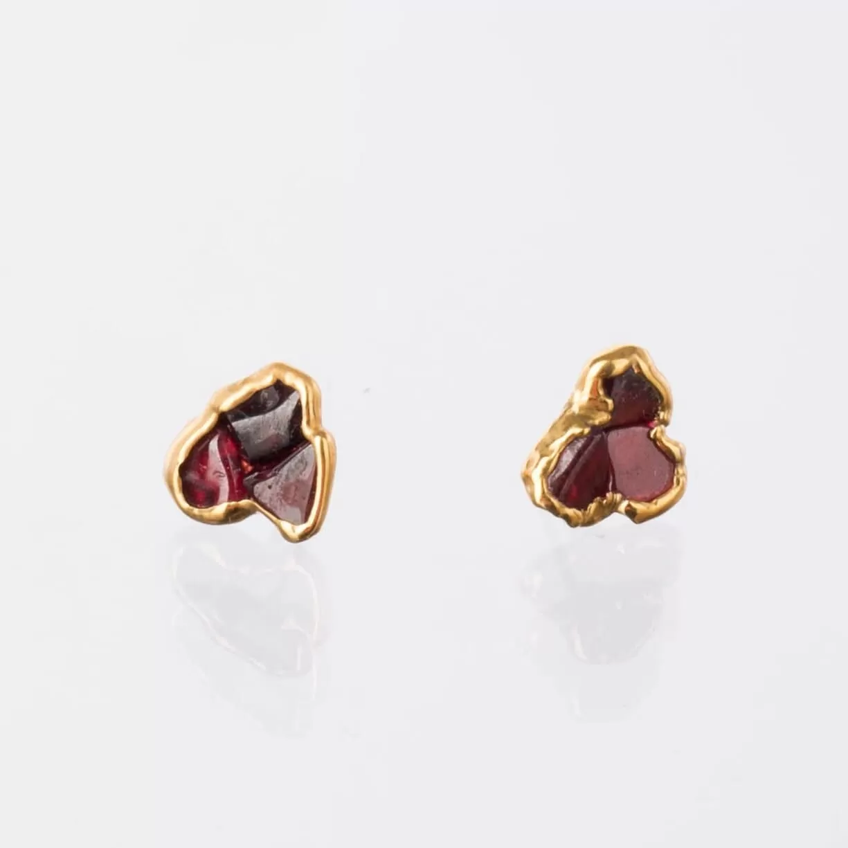 Dainty Raw Triple Garnet Cluster Stud Earrings