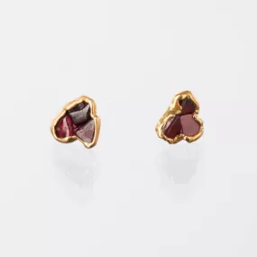 Dainty Raw Triple Garnet Cluster Stud Earrings