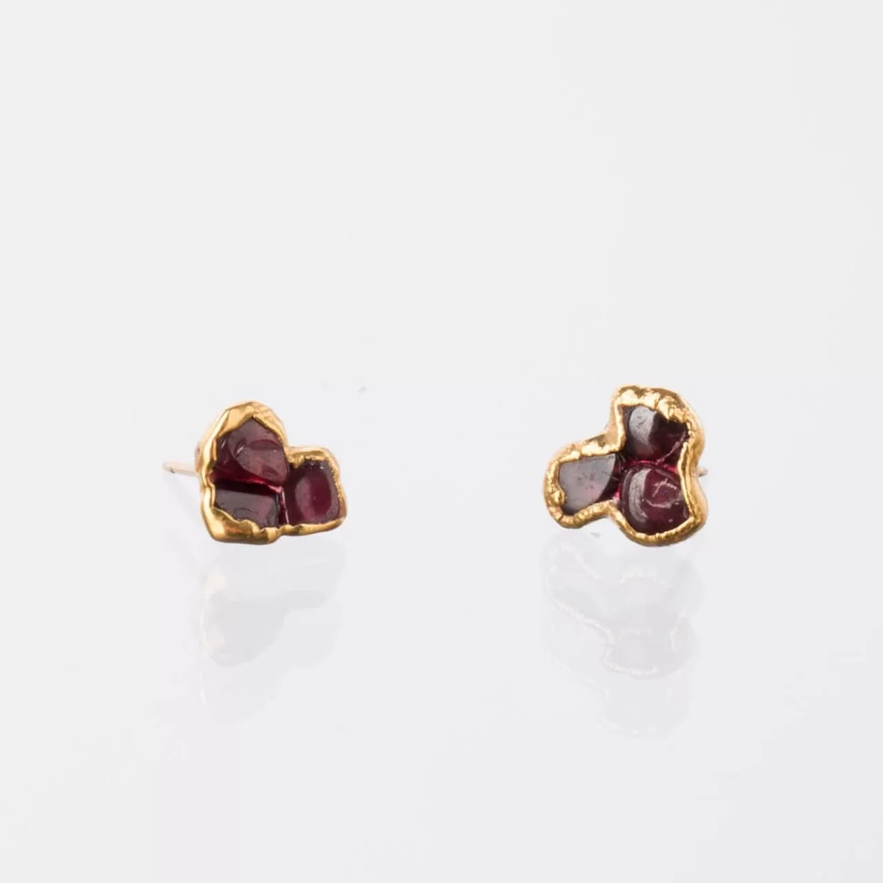 Dainty Raw Triple Garnet Cluster Stud Earrings