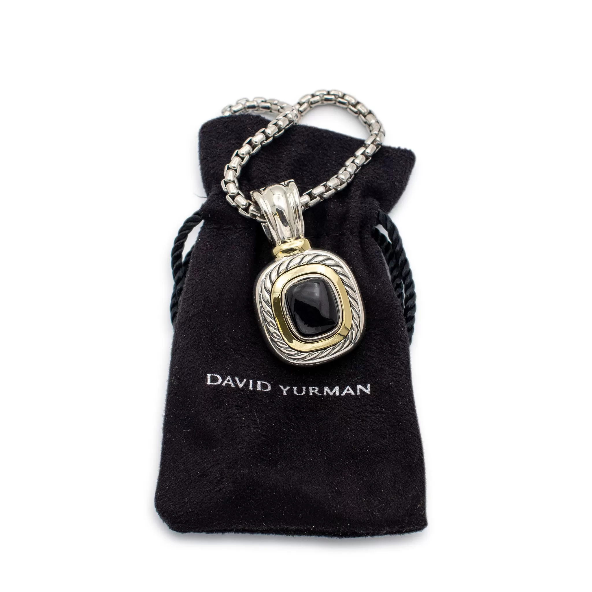 David Yurman 925 Sterling Silver & 14K Yellow Gold Onyx Albion Enhancer Pendant Necklace