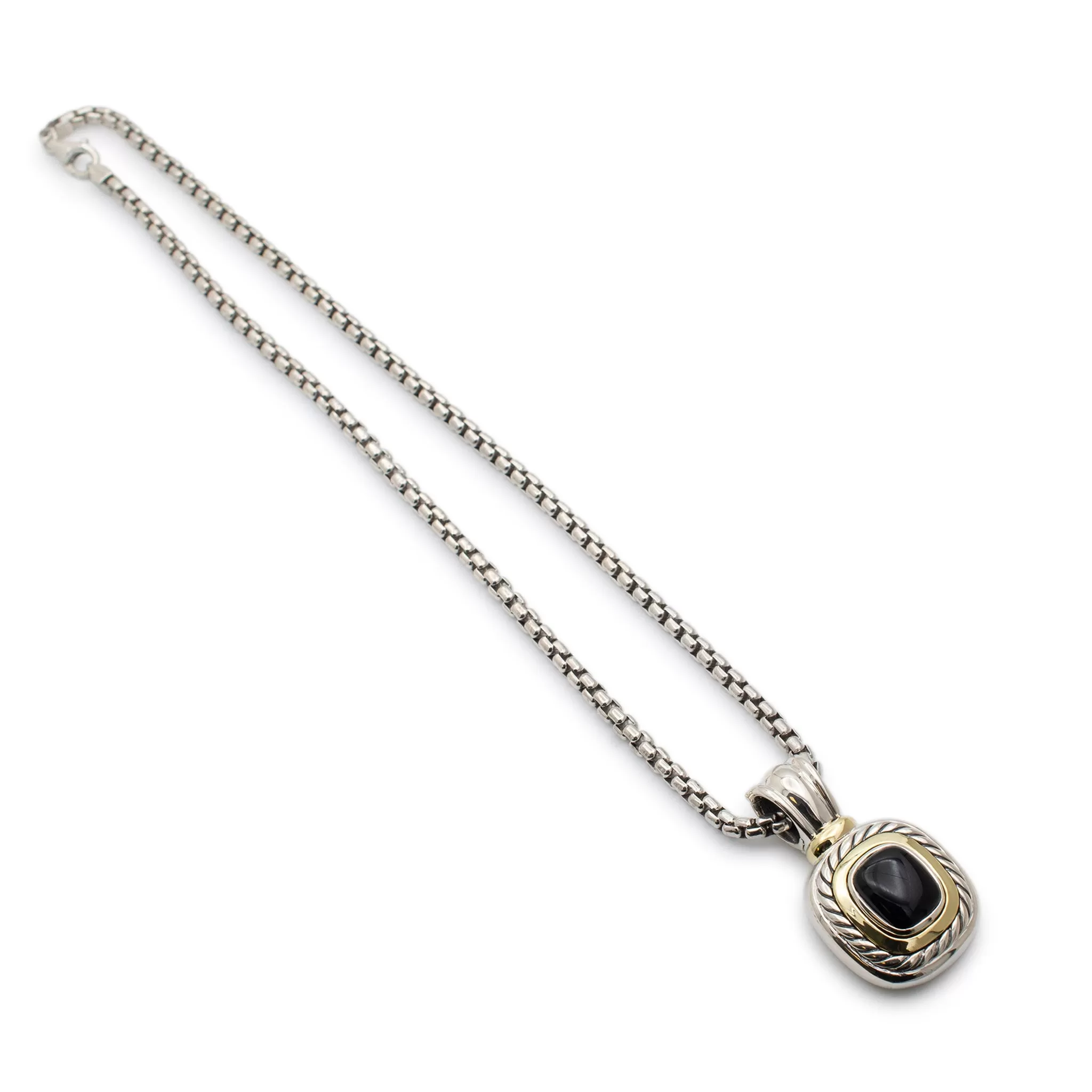 David Yurman 925 Sterling Silver & 14K Yellow Gold Onyx Albion Enhancer Pendant Necklace