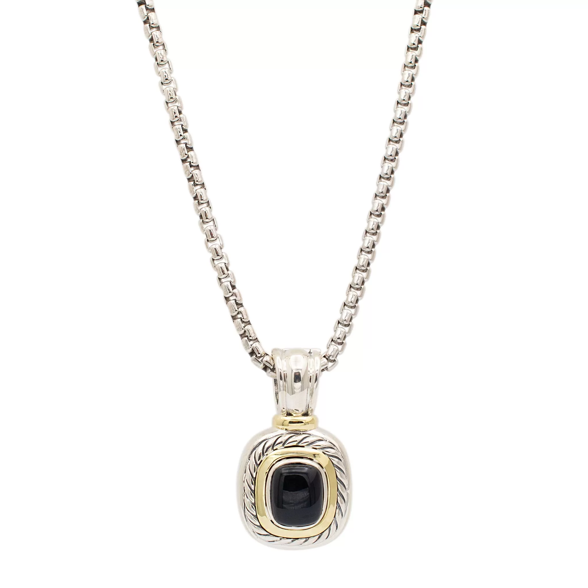 David Yurman 925 Sterling Silver & 14K Yellow Gold Onyx Albion Enhancer Pendant Necklace