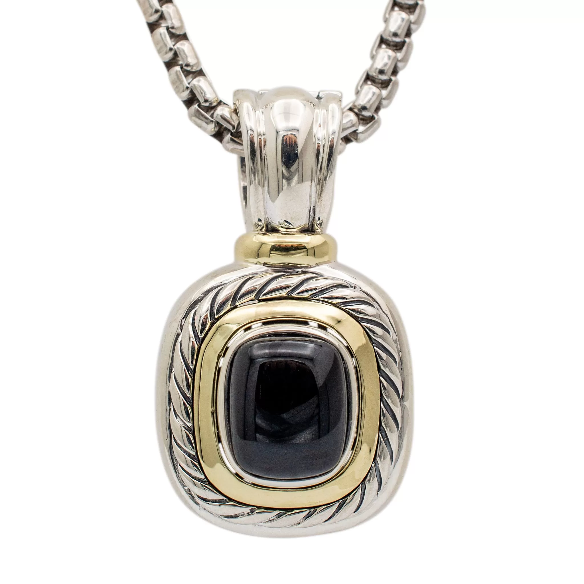 David Yurman 925 Sterling Silver & 14K Yellow Gold Onyx Albion Enhancer Pendant Necklace