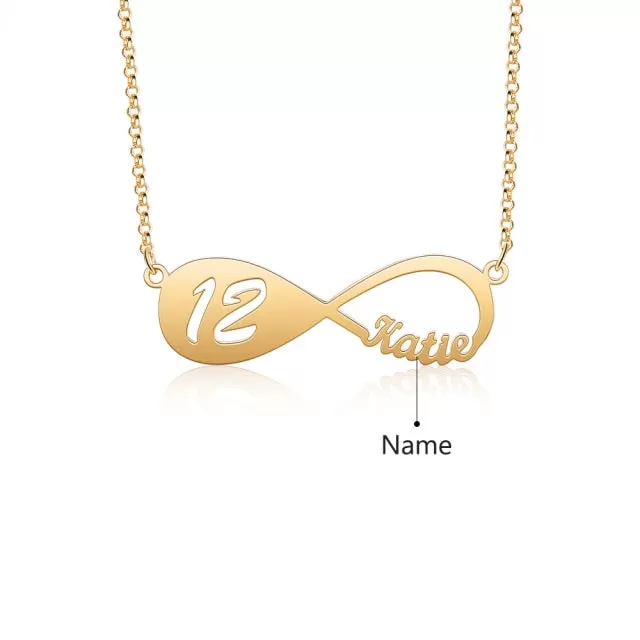 Designer Personalized Name Infinity Necklace with 12-18 Year Old Numbers Age Custom Nameplate Pendant Necklace Birthday Gift