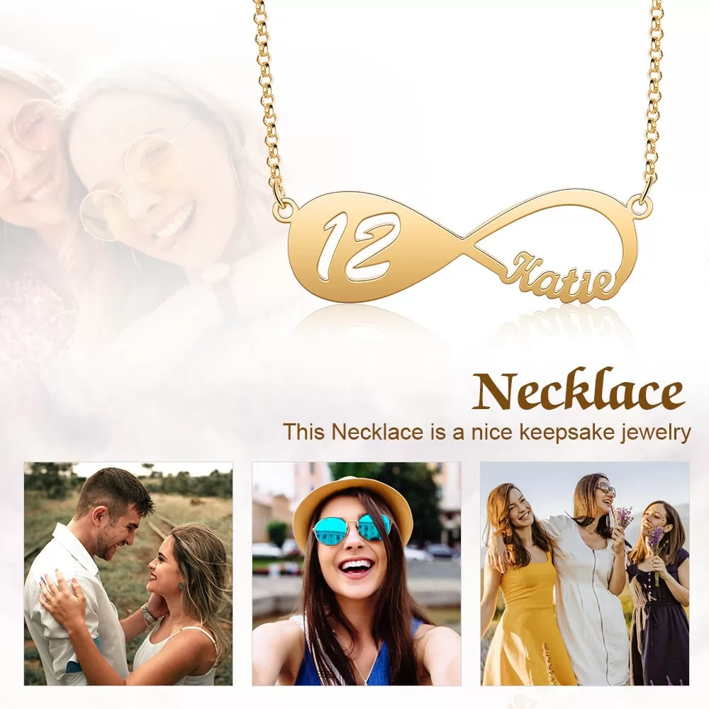 Designer Personalized Name Infinity Necklace with 12-18 Year Old Numbers Age Custom Nameplate Pendant Necklace Birthday Gift