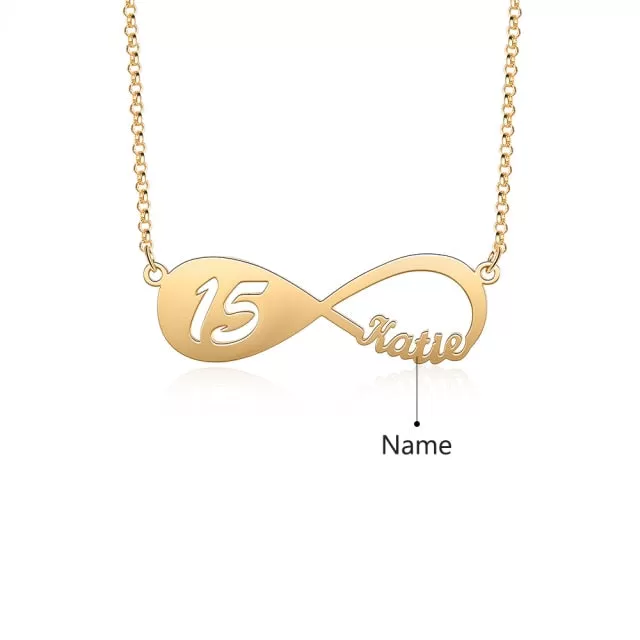 Designer Personalized Name Infinity Necklace with 12-18 Year Old Numbers Age Custom Nameplate Pendant Necklace Birthday Gift