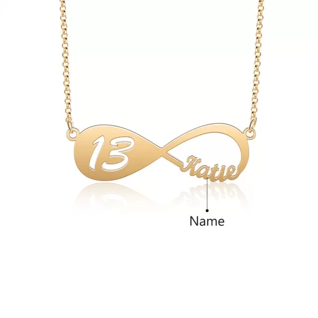 Designer Personalized Name Infinity Necklace with 12-18 Year Old Numbers Age Custom Nameplate Pendant Necklace Birthday Gift