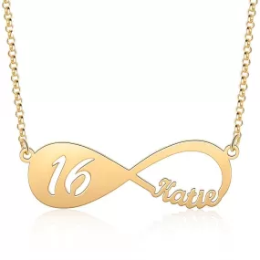 Designer Personalized Name Infinity Necklace with 12-18 Year Old Numbers Age Custom Nameplate Pendant Necklace Birthday Gift