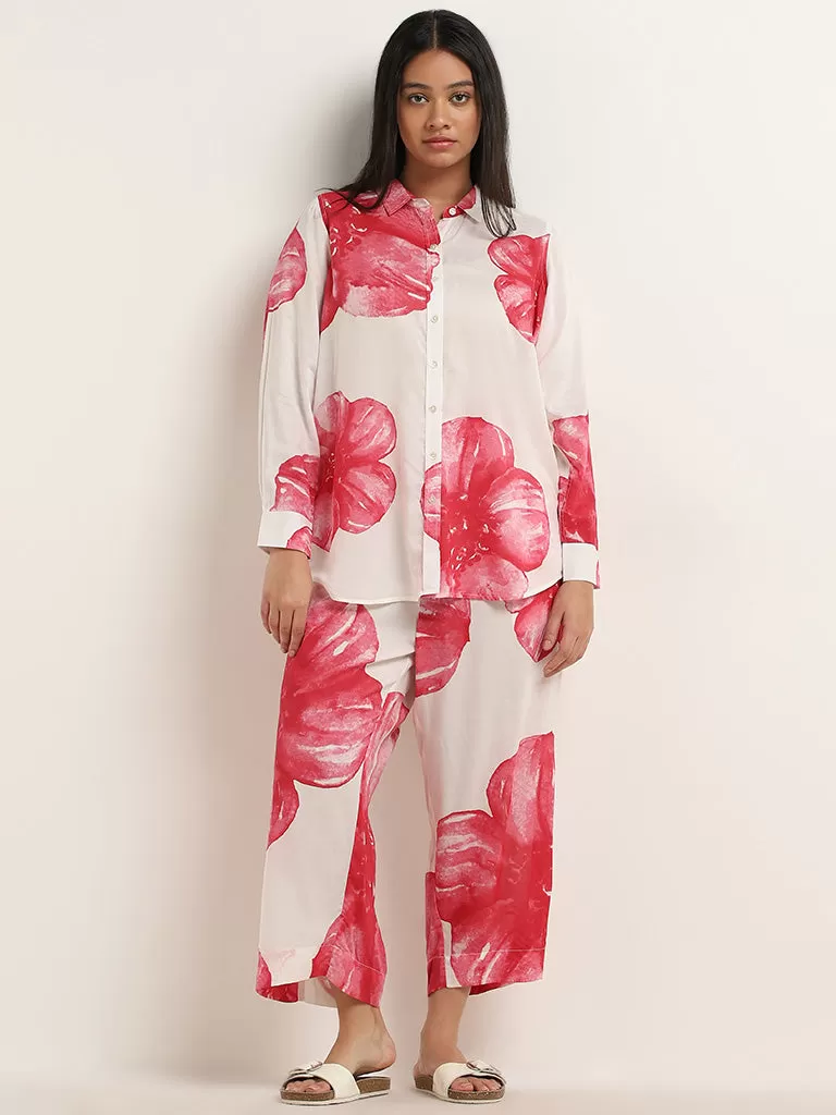 Diza Red Floral Printed High-Rise Palazzos