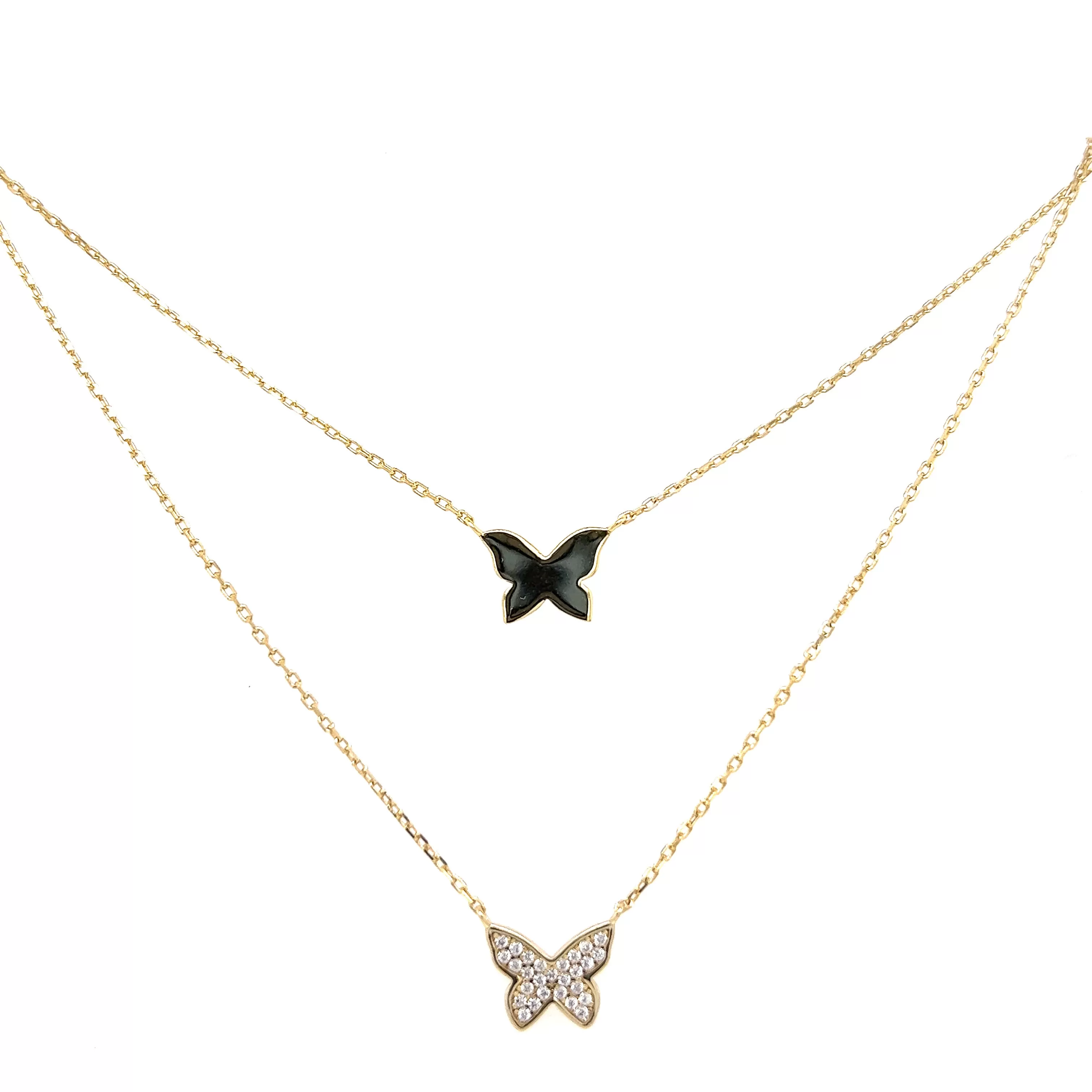 Double Butterfly CZ Necklace