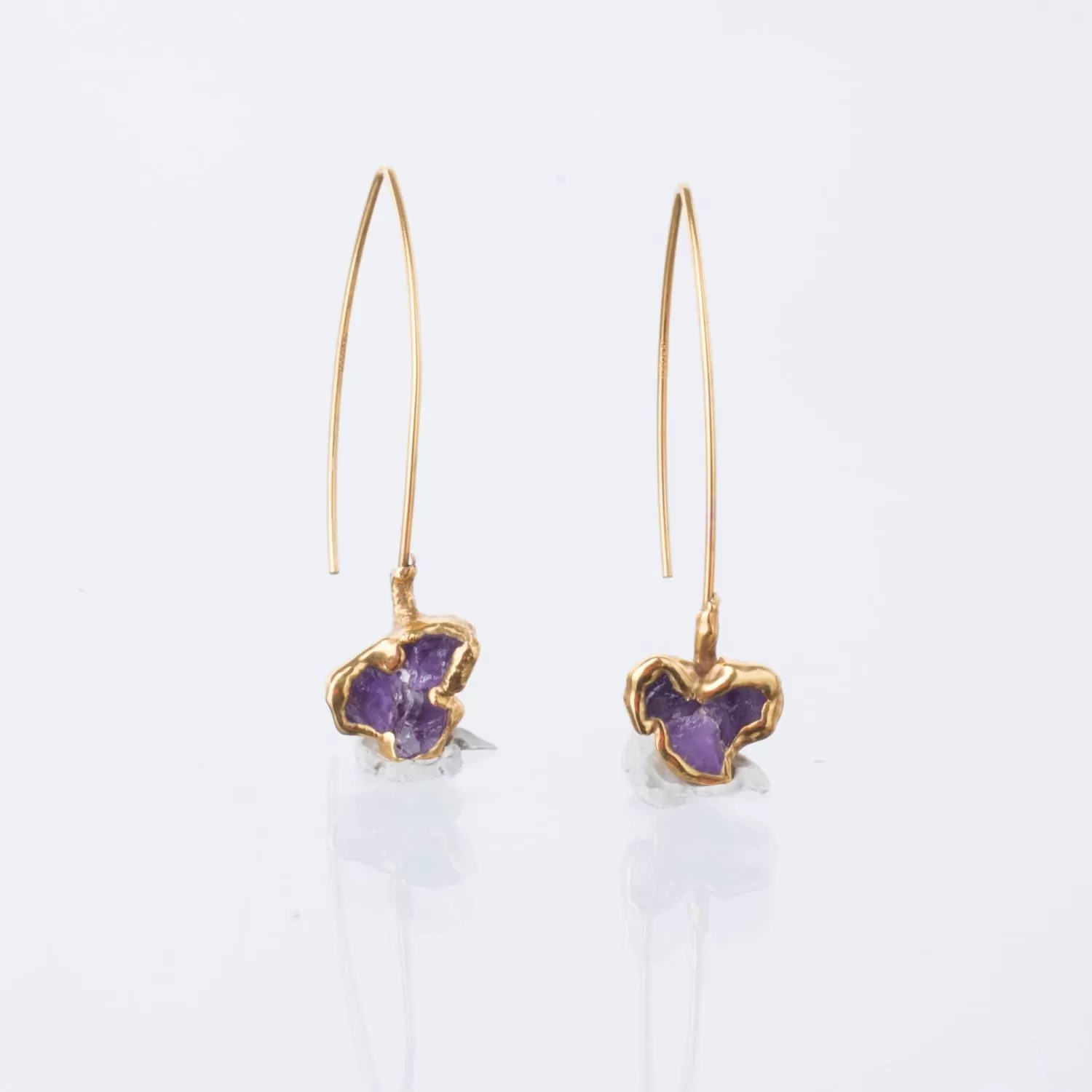 Edgy Fleur Raw Amethyst Cluster Drop Earrings