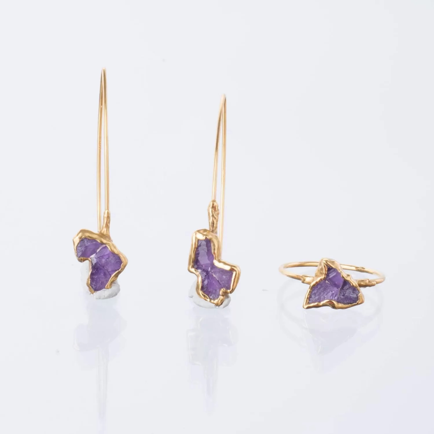 Edgy Fleur Raw Amethyst Cluster Drop Earrings