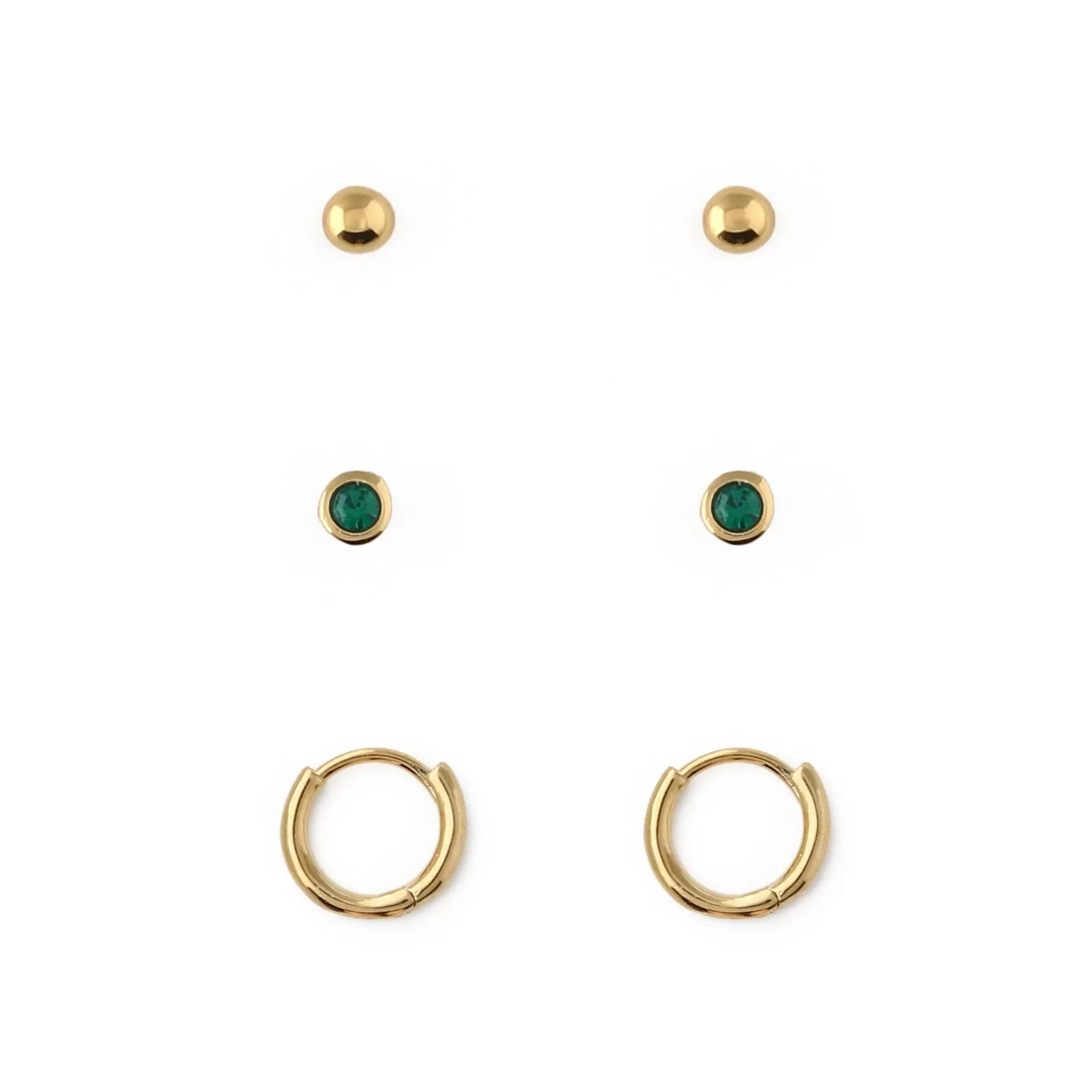 Emerald Stud & Hoop Earrings 3 Pack Made With Swarovski Crystals