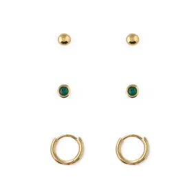 Emerald Stud & Hoop Earrings 3 Pack Made With Swarovski Crystals