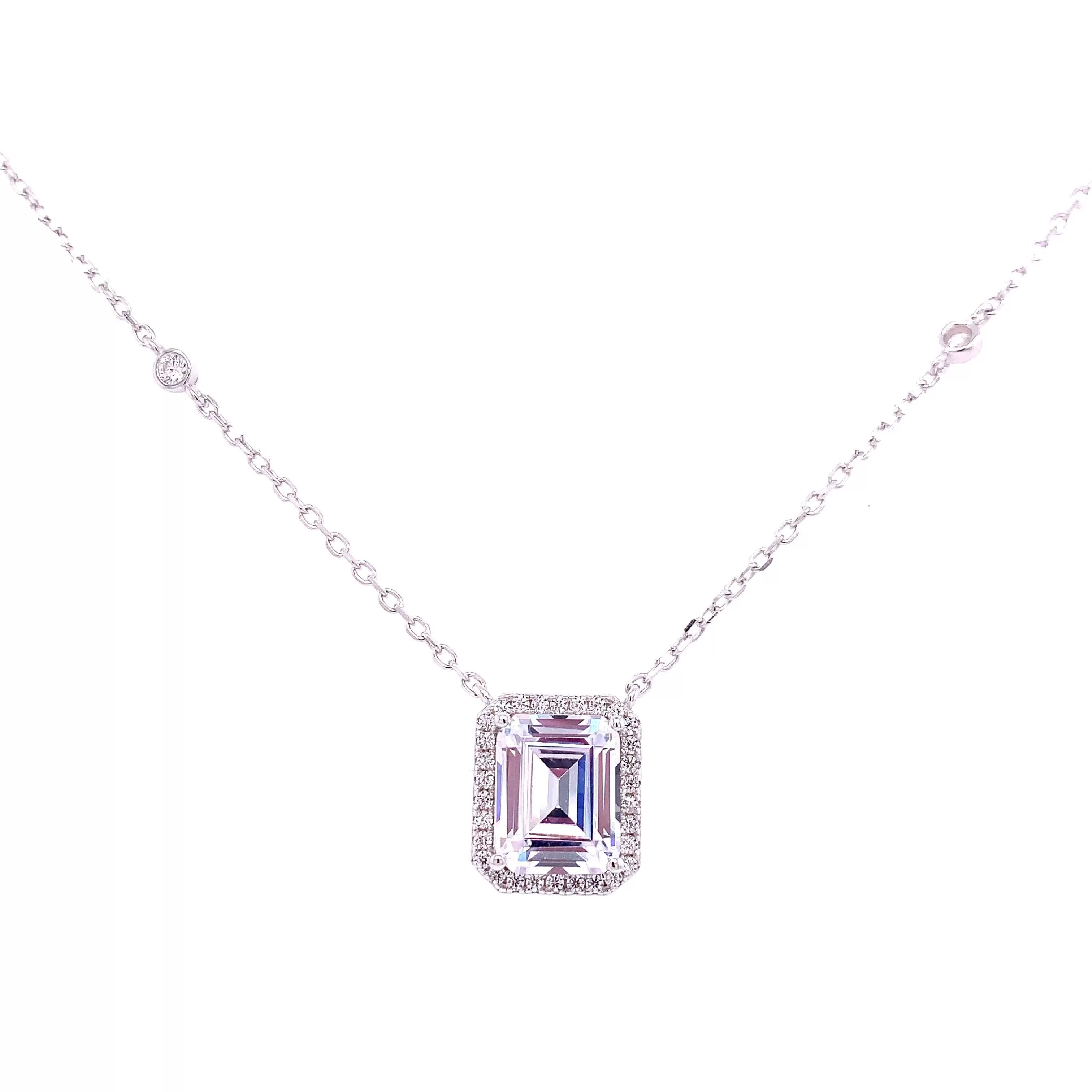 Faceted Square CZ Pendant with Halo