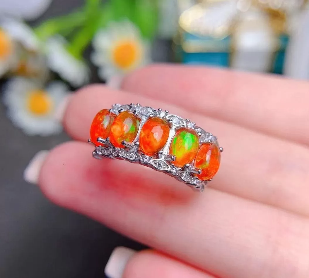 Fiery Red Opal Ring - 925 Sterling Silver