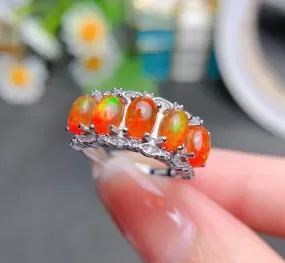 Fiery Red Opal Ring - 925 Sterling Silver