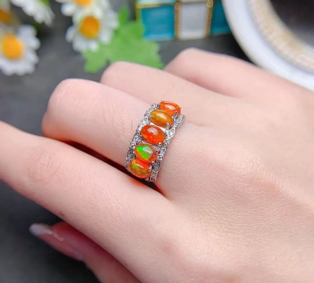 Fiery Red Opal Ring - 925 Sterling Silver