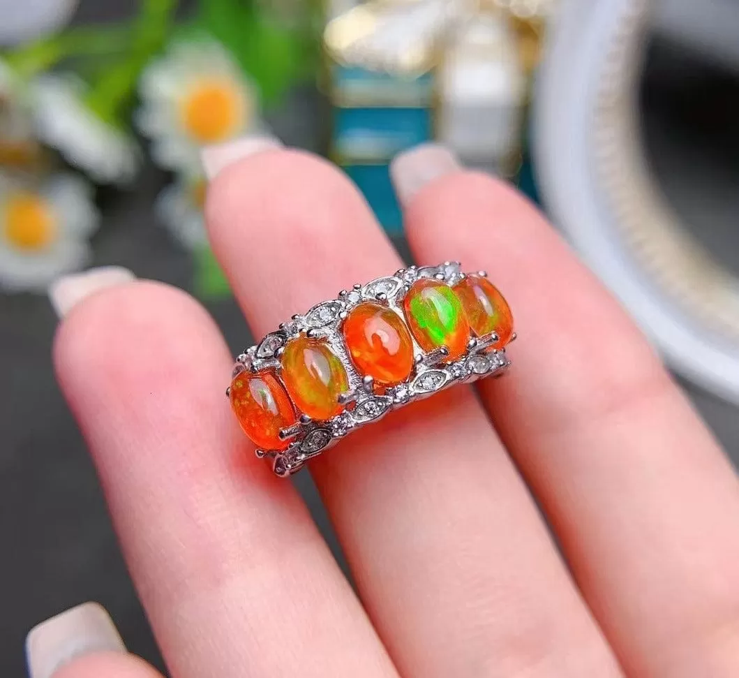 Fiery Red Opal Ring - 925 Sterling Silver