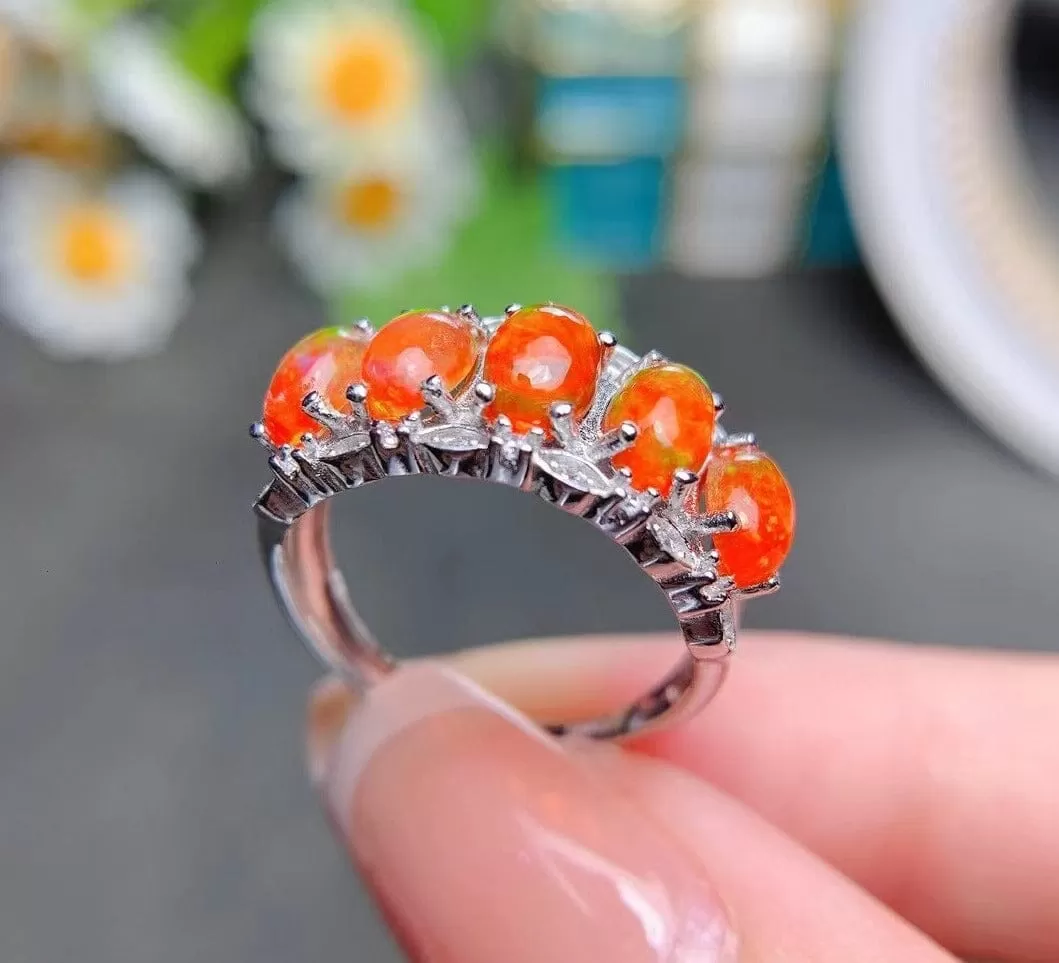 Fiery Red Opal Ring - 925 Sterling Silver