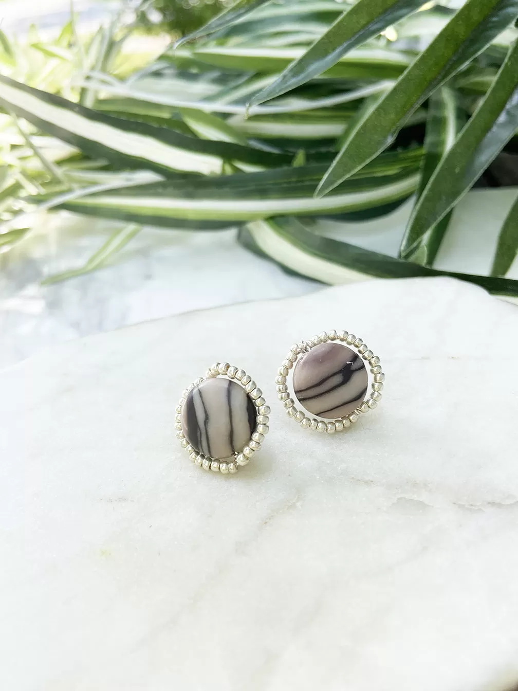 goddess post earrings - brown zebra jasper