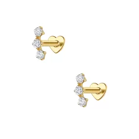 Gold Plated Zirconia Heart Flat Back Earrings