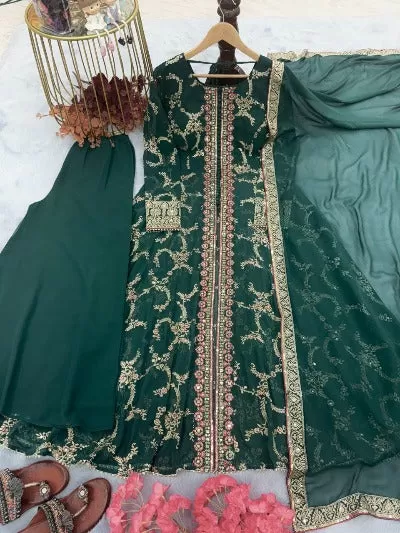 Green Georgette Embroidered Sequins Anarkali Suit