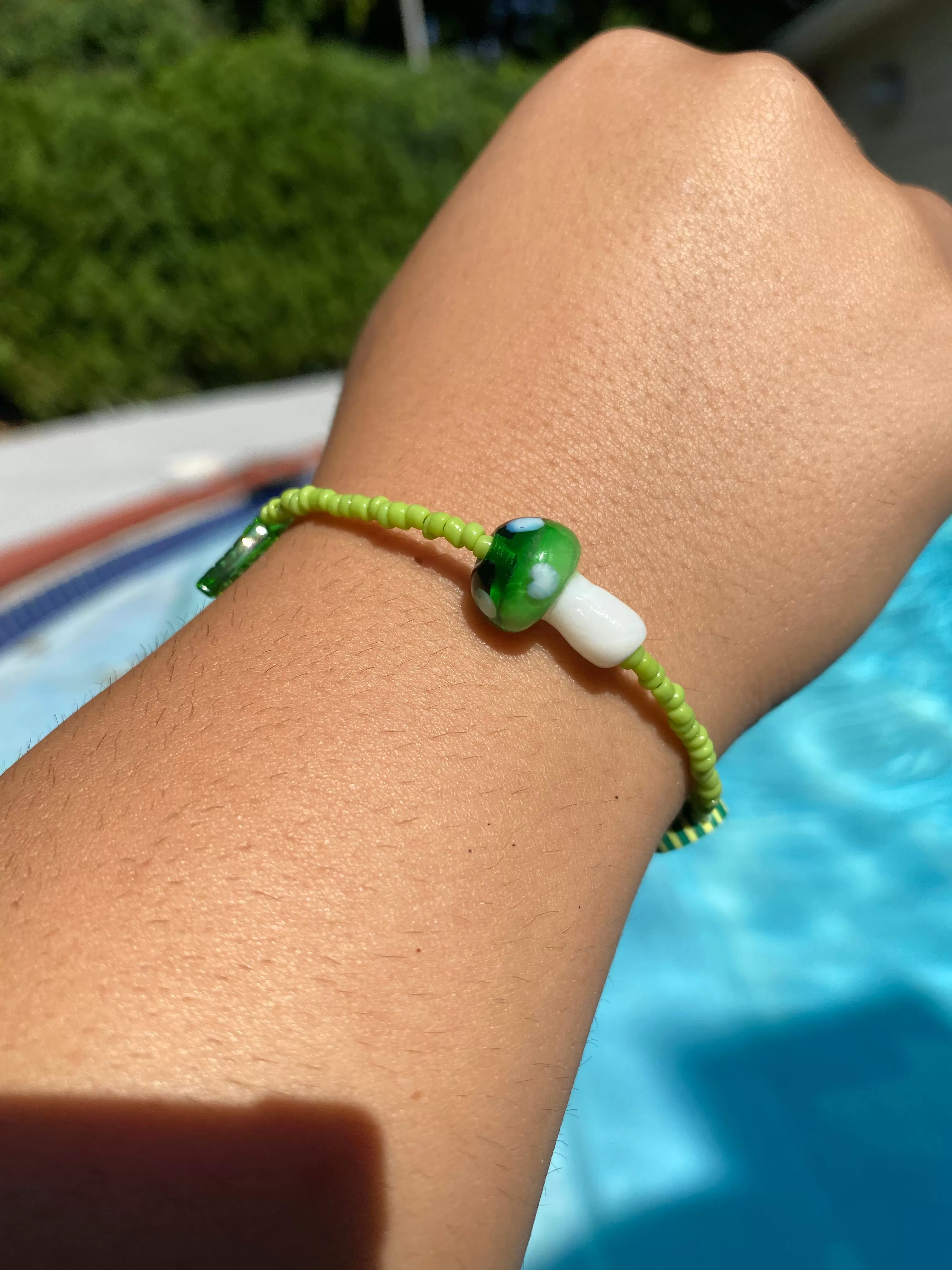 Green Mushroom Beaded Bracelet